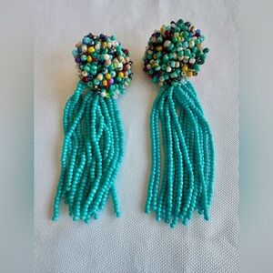 Colorful Multicolor Beaded Turquoise Tassel Earrings